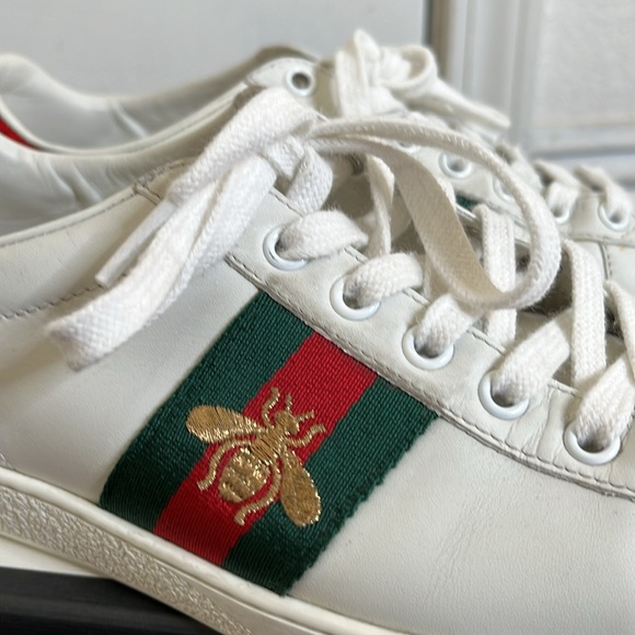 Gucci Ace Web Embroidered Bee Leather Sneakers size 37 Made in Italy Authentic - Picture 10 of 16